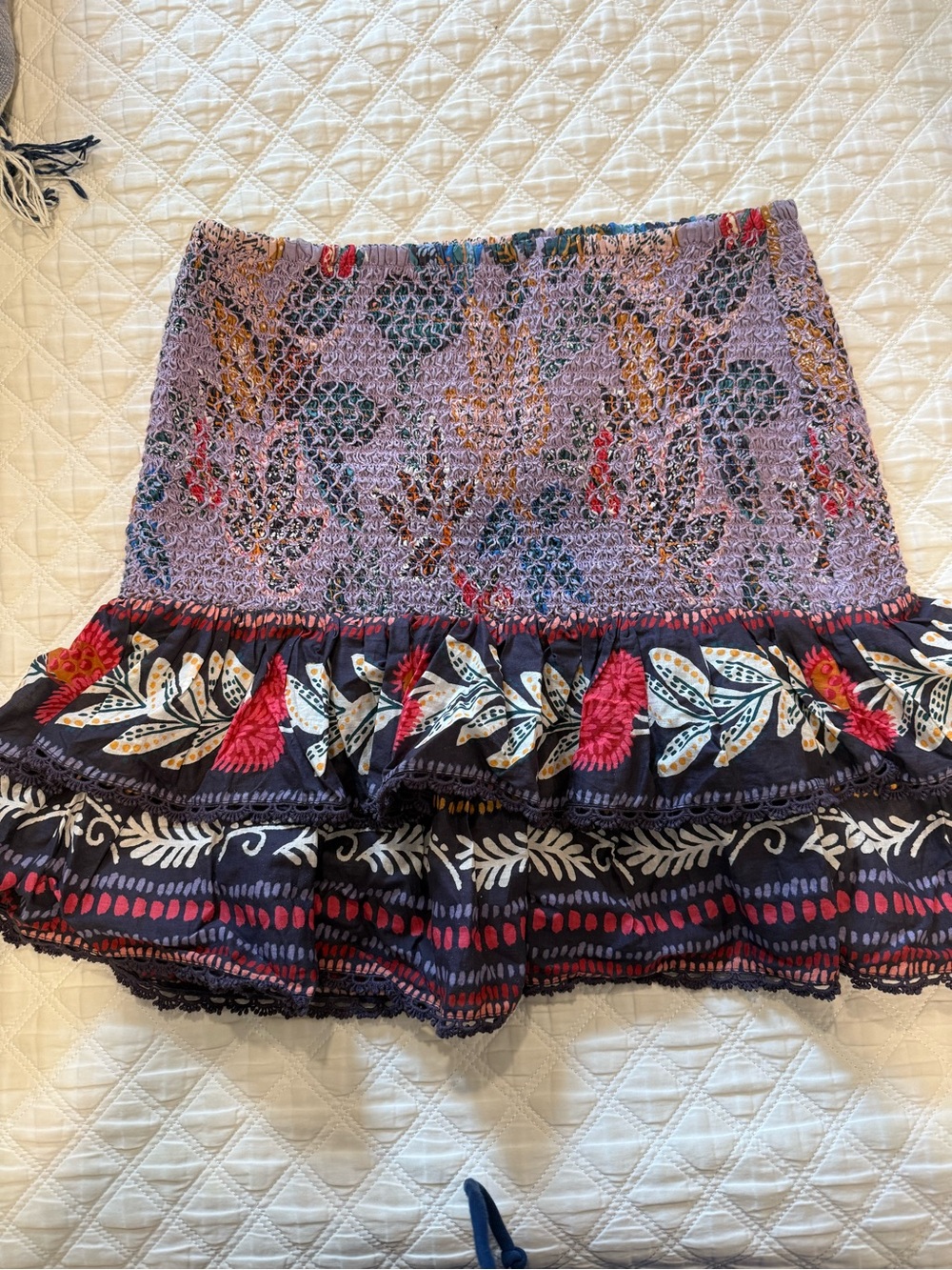 Farm Rio Boho Lavender Smocked Floral Mini Skirt